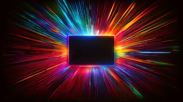 A square black blank with colorful lines coming out of it