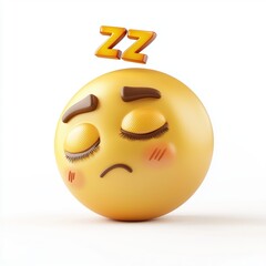 Fototapeta premium 3D icon cartoon sleepy emoji with Zzz above, isolated on a white background 