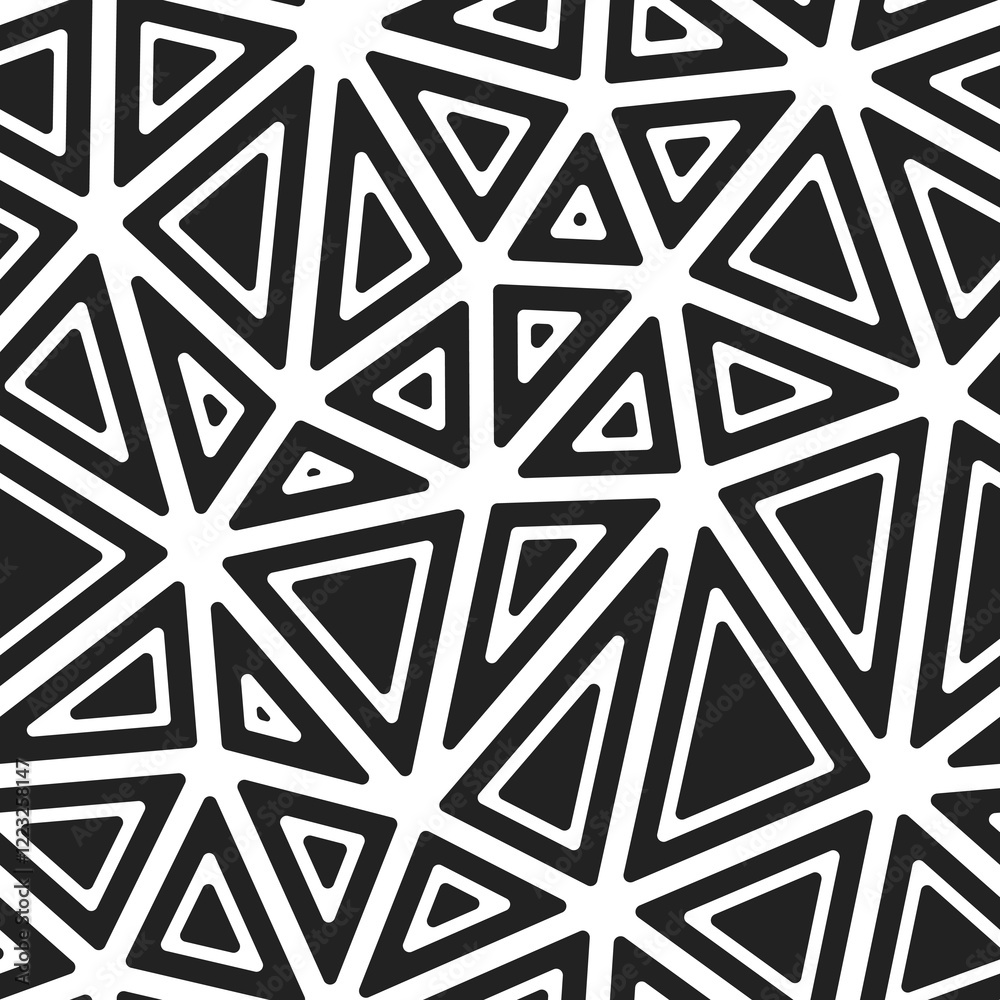 Poster triangle shapes background. rounded solid shapes in frames. big triangles size. black and white styl