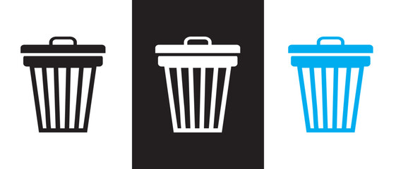 Trash or Rubbish bin icon on white background. Waste icon set in flate style. Delete symbol in Silhouette Style. Delete icon,  vector illustration.
