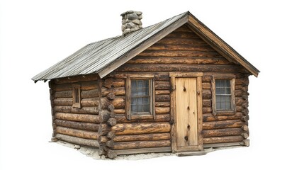 Rustic wooden cabin in forest setting