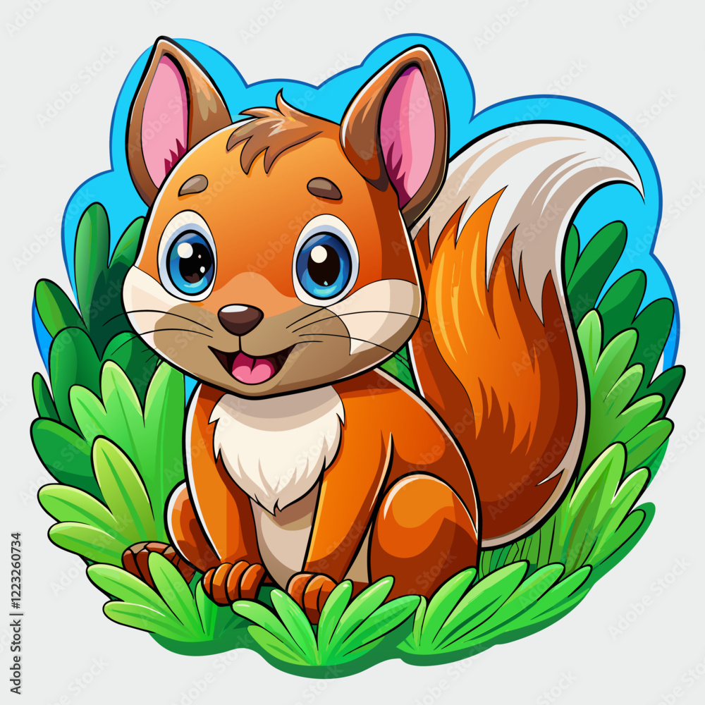 Wall mural vector illustration of a baby squirrel on the grass on white background - generative ai
