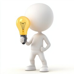 3D icon cartoon person holding a lightbulb, symbolizing an idea, isolated on a white background --quality 2