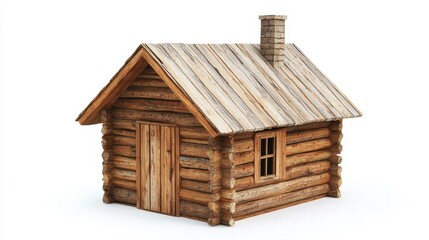 Rustic Wooden Cabin with Chimney and Logs