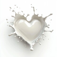 3D icon cartoon milk splash forming a heart shape, isolated on a white background -