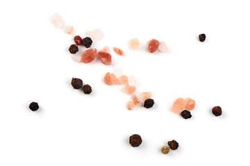 Himalayan pink salt with black pepper, isolated on white background