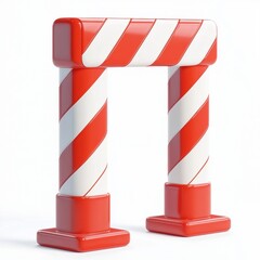 3D icon cartoon of a red and white striped barrier, isolated on a white background 