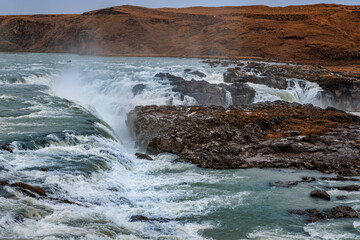 Urridafoss waterfall with cascades in the national park in the west of Iceland