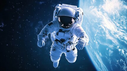 Astronaut floating in space with earth in view