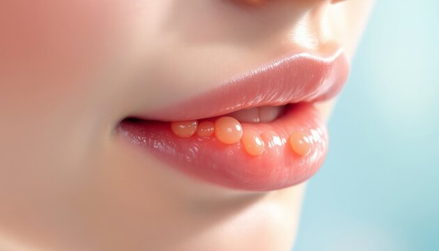 Close-up of Aphthous Ulcers: A Detailed View of Canker Sores