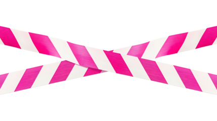 Pink horizontal plastic caution tape crossed Isolated on transparent background