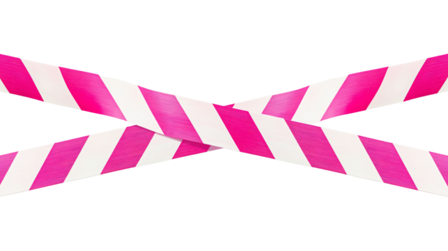 Pink horizontal plastic caution tape crossed Isolated on transparent background