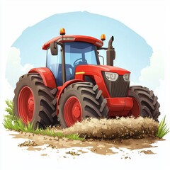Obraz premium 3D icon cartoon tractor plowing a field, isolated on a white background 