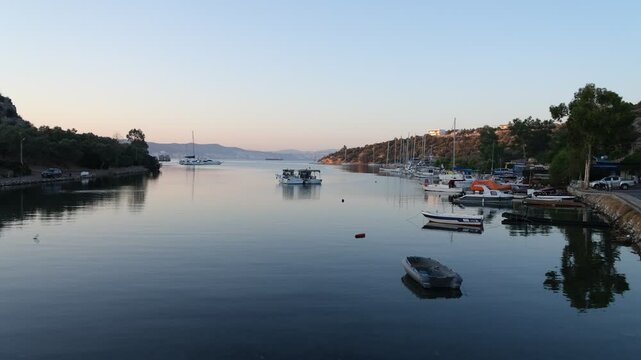 A morning in Kiyikislacik harbour. Gulf of Gulluk Milas district, Mugla city, Turkey country