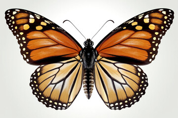 Fototapeta premium monarch butterfly - Danaus plexippus - or milkweed, common tiger, wanderer, and black veined brown, one of the most popular butterflies. Milkweed is their host plant. isolated on white, top view