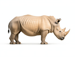 Obraz premium A majestic adult white rhinoceros stands proudly, highlighting its impressive stature and powerful build as it faces forward.