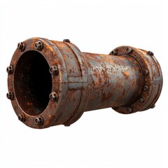 3D icon cartoon rusted industrial pipe with visible bolts and joints, isolated on a white background --quality 2