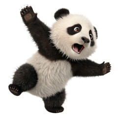 Obraz premium Playful 3D Panda Cub, Jumping Pose, Isolated on Transparent Background, Cartoon Animal, Cute Panda, Panda, 3D Render, Transparent Background