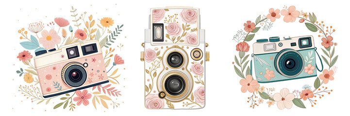 Floral Camera Illustrations for Creative Projects
