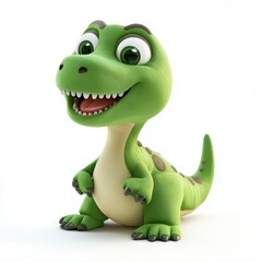 Fototapeta premium 3D icon cartoon of a smiling dinosaur plush, isolated on a white background 