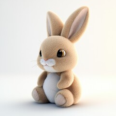Obraz premium 3D icon cartoon of a soft rabbit plush toy, isolated on a white background -