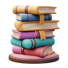 3D icon cartoon of a stack of books, isolated on a white background --