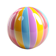 Fluffy 3D Cartoon Beach Ball with Glowing Stripes Isolated on Transparent Background