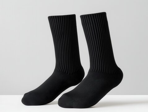 Socks Mockup Concept. Two pairs of black ribbed socks displayed against a neutral background, highlighting their texture and design.