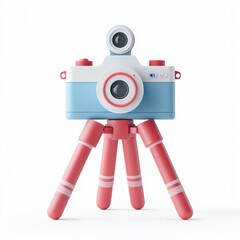 Fototapeta premium 3D icon travel vlog camera and tripod for capturing adventures, isolated on a white background 