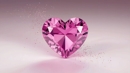 Fototapeta premium 3D Render of a Vibrant Pink Heart-Shaped Crystal with Sparkling Particles on a Soft Gradient Background