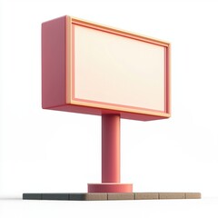 3D icon cartoon small street billboard with an ad, isolated on a white background --quality 2
