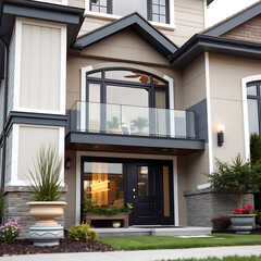 Fototapeta premium Luxury Modern Home Exterior: Contemporary Design and Elegant Facade. Real Estate, Architecture, and Home Design