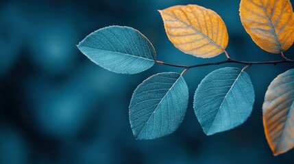 Autumn leaves branch, forest background, nature design