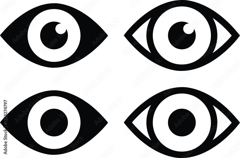 Wall mural eye icon in flat line set. eyesight symbol vector for apps or website. retina, cornea scan eye icons