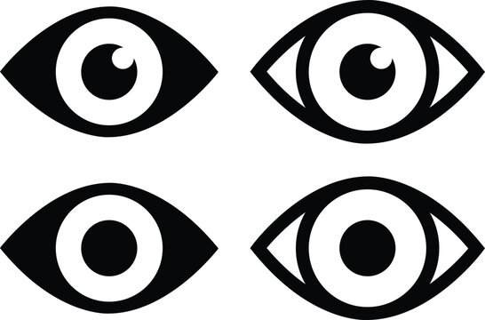 Eye icon in flat line set. Eyesight symbol vector for apps or website. Retina, cornea scan eye icons. Simple eyes silhouette see view vision sight look sign isolated on transparent background