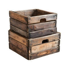Rustic Wooden Crate with Two Compartments Isolated on Transparent Background