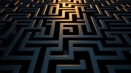 radiant maze with glowing paths creates intricate and mysterious pattern, illuminated by soft light. dark and light contrast adds depth and intrigue to labyrinth design