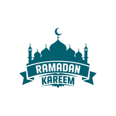 Silhouette of a mosque with Ramadan Kareem greeting.