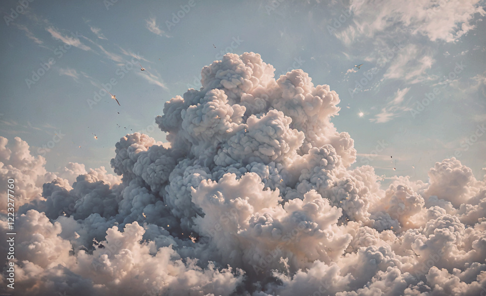 Aufkleber a large cloud of white smoke is billowing into the sky. the sky is mostly blue with a few white clou