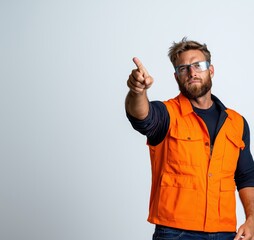 Fototapeta premium Serious male engineer evaluating construction plans while isolated on white background for stock photography needs