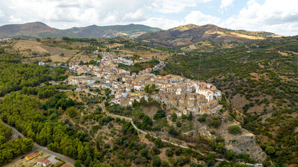 Fototapeta premium Aerial view of the town of Nova Siri located on a hill in Basilicata, Italy. 