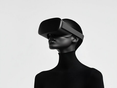 Individual Engaged in a Virtual Reality Experience with a Crisp White Background Surrounding Them.
