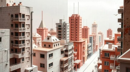Fototapeta premium Urban Cityscape with Stylized Buildings and Architectural Details