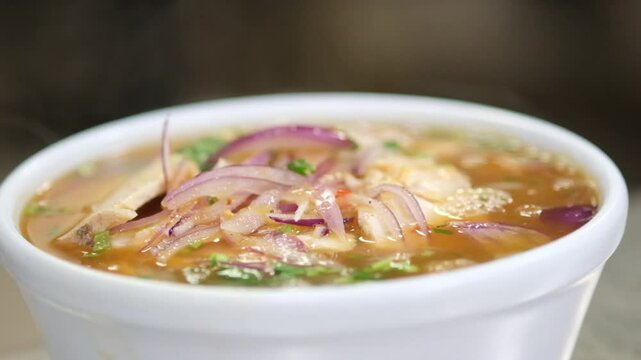 Encebollado, soup prepared with albacore or fresh tuna
