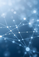 Abstract dots and lines connected. Concept of AI technology. Motion of digital data flow. Communication and technology network concept with moving lines and dots, Diffused lighting, with white tones