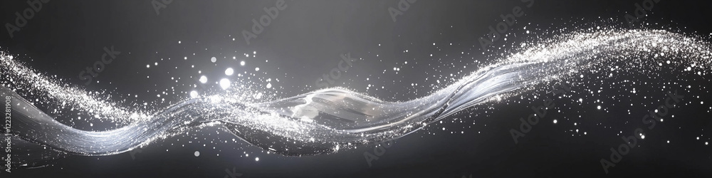 Poster flowing silver stream with sparkles in dark background