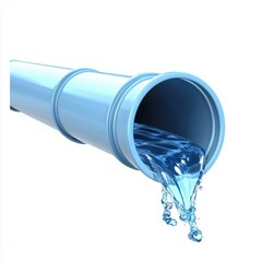 3D icon cartoon sewer pipe with water flowing out, isolated on a white background