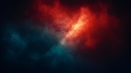 Nebula clouds in space create a stunning cosmic scene, blending red, orange, and blue hues in a vast universe background