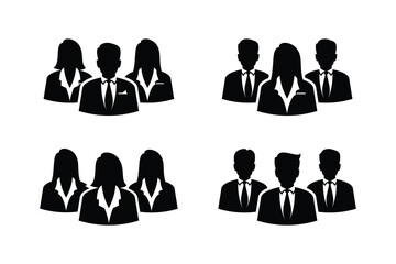 Silhouettes of several people in different positions for symbols of business team, network, work, manager