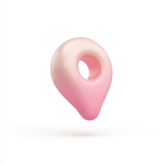 A minimalist, pink location pin icon, floating against a plain background, designed with a smooth, modern aesthetic.